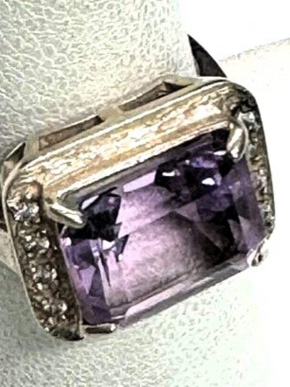 Vintage Sterling Silver Amethyst Purple Statement Ring: Size 7.5